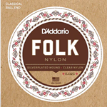 D'Addario EJ32C Folk Nylon Guitar Strings, Ball End, Silver Wound/Clear Nylon Trebles