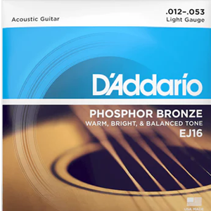 D'Addario EJ16 Phosphor Bronze Acoustic Guitar Strings, Light, 12-53