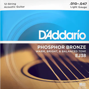 D'Addario EJ38 12-String Phosphor Bronze Acoustic Guitar Strings, Light, 10-47